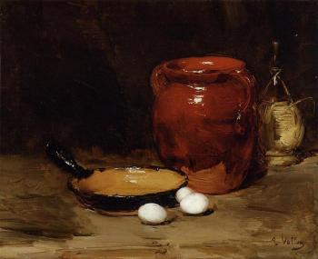 安東尼 沃倫 Still Life with a Pen, Jug, Bottle and Eggs on a Table